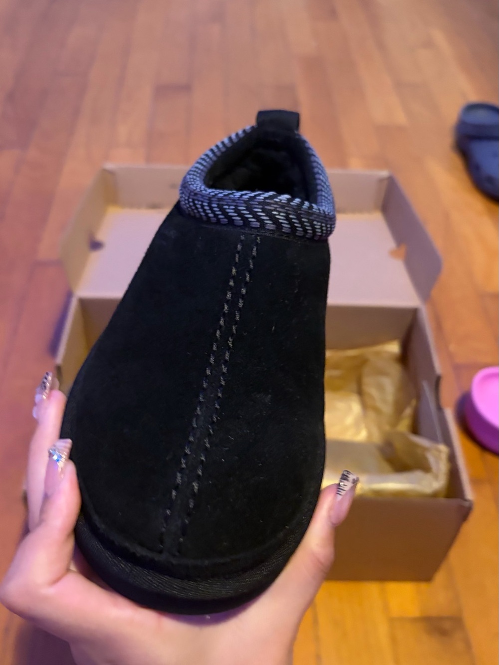 Koolaburra Black Suede Slip-On Loafer with Patterned Collar
